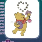 Winnie Pooh holding honey pot flowers bees heart embroidery designs - Instant Download