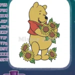 Happy Winnie the Pooh holding sunflower bouquet embroidery designs - Instant Download