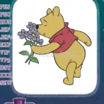 Winnie the Pooh smelling purple flowers cute embroidery designs - Instant Download