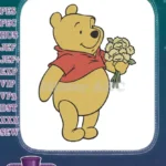 Happy Winnie the Pooh holding yellow flowers embroidery designs - Instant Download