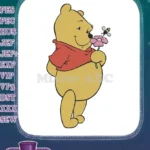 Winnie the Pooh holding flower with bee embroidery designs - Instant Download