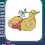 Winnie the Pooh Lying Down Holding Daisy Flower Embroidery Designs - Instant Download