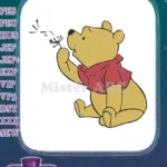 Cute Winnie the Pooh blowing dandelion flower embroidery designs - Instant Download