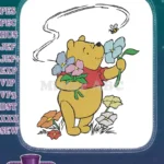 Winnie the Pooh with Flowers and Bee Embroidery Designs - Instant Download