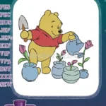 Winnie the Pooh Gardening Embroidery Designs Watering Flowers Plants - Instant Download