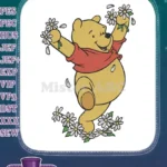 Cheerful Winnie the Pooh dancing amidst lovely daisy flowers embroidery designs - Instant Download
