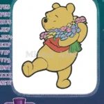 Happy Winnie the Pooh holding colorful flower bouquet embroidery designs - Instant Download