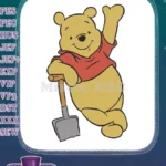 Happy Winnie the Pooh Waving with Shovel Embroidery Designs - Instant Download