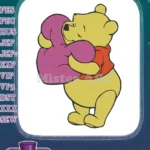 Adorable Winnie The Pooh Bear Hugging Large Pink Heart Embroidery Designs - Instant Download