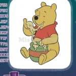Winnie the Pooh happily eating honey from pot embroidery designs - Instant Download