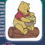 Winnie the Pooh sitting on a log eating honey embroidery designs - Instant Download
