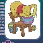 Winnie Pooh Sleeping on Chair with Honey Pot Embroidery Designs - Instant Download