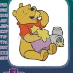 Winnie the Pooh Bear eating sweet honey pot embroidery designs - Instant Download