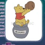 Cute Winnie Pooh bear drinking honey pot embroidery designs - Instant Download