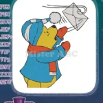 Whimsical bear catching a flying letter in winter embroidery designs - Instant Download