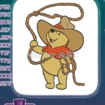 Adorable Winnie the Pooh cowboy with lasso rope embroidery designs - Instant Download