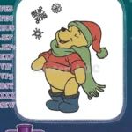 Winnie Pooh winter outfit happy snowflakes embroidery designs - Instant Download