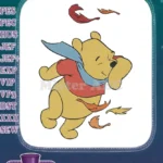 Winnie the Pooh running through fall leaves character embroidery designs - Instant Download