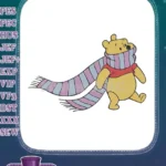 Winnie the Pooh character with colorful striped scarf embroidery designs - Instant Download