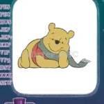 Smiling Winnie the Pooh bear wearing green scarf embroidery designs - Instant Download