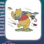 Winnie the Pooh with scarf umbrella windy autumn embroidery designs - Instant Download
