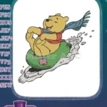 Joyful Winnie the Pooh Bear Sliding on Green Inner Tube Embroidery Designs - Instant Download