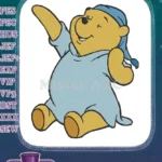 Cute Sleepy Winnie the Pooh Blue Pajama Embroidery Designs - Instant Download