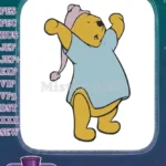 Sleepy Winnie the Pooh in nightshirt and cap embroidery designs - Instant Download