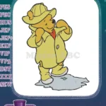 Classic Winnie the Pooh in Yellow Raincoat Splashing Puddle Embroidery Designs - Instant Download