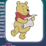Happy Winnie the Pooh bear holding scroll embroidery designs - Instant Download