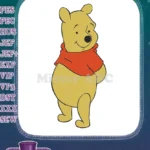 Happy Winnie the Pooh Yellow Bear Red Shirt Embroidery Designs - Instant Download