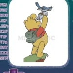 Winnie the Pooh observing bird with binoculars embroidery designs - Instant Download