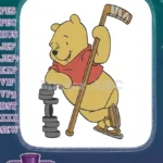 Winnie the Pooh playing ice hockey sports embroidery designs - Instant Download