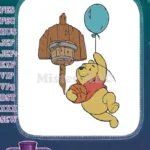 Winnie the Pooh floating with blue balloon and honey pot embroidery designs - Instant Download