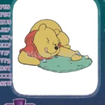 Sweet Winnie the Pooh napping on green surface embroidery designs - Instant Download