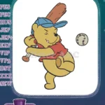 Happy Winnie the Pooh playing baseball game embroidery designs - Instant Download