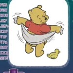 Cute Winnie the Pooh dancing with blanket and yellow duck embroidery designs - Instant Download
