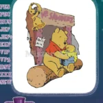 Cute Winnie the Pooh Piglet Hugging Log House Embroidery Designs - Instant Download