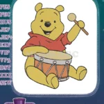 Adorable Winnie Pooh Bear playing a drum machine embroidery designs - Instant Download