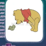 Winnie the Pooh discovering a cute green caterpillar embroidery designs - Instant Download