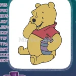 Happy Winnie the Pooh bear with honey pot embroidery designs - Instant Download