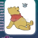 Happy Winnie Pooh bear looking up at flying bird embroidery designs - Instant Download
