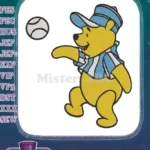 Winnie the Pooh playing baseball blue cap shirt embroidery designs - Instant Download
