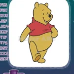 Smiling Winnie the Pooh bear with red shirt embroidery designs - Instant Download