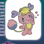 Charming pink cartoon character blowing kiss with hearts embroidery designs - Instant Download