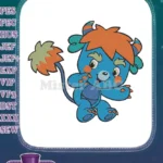Playful blue monster embroidery designs with orange hair and green accents - Instant Download