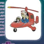 Classic Postman Pat and Jess Cat Helicopter Flying embroidery designs - Instant Download