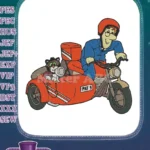 Postman Pat and Jess Cat Motorcycle Sidecar Embroidery Designs - Instant Download