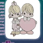 Sweet Boy Girl Holding Heart Love Friendship Embroidery Designs - Instant Download