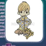 Cute blonde boy with star kite embroidery designs - Instant Download